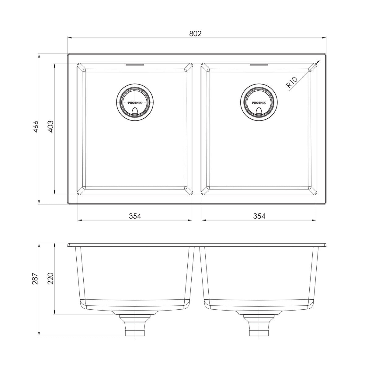 Phoenix Sink Package 2 - Matte White Sink & Brushed Gold Mixer