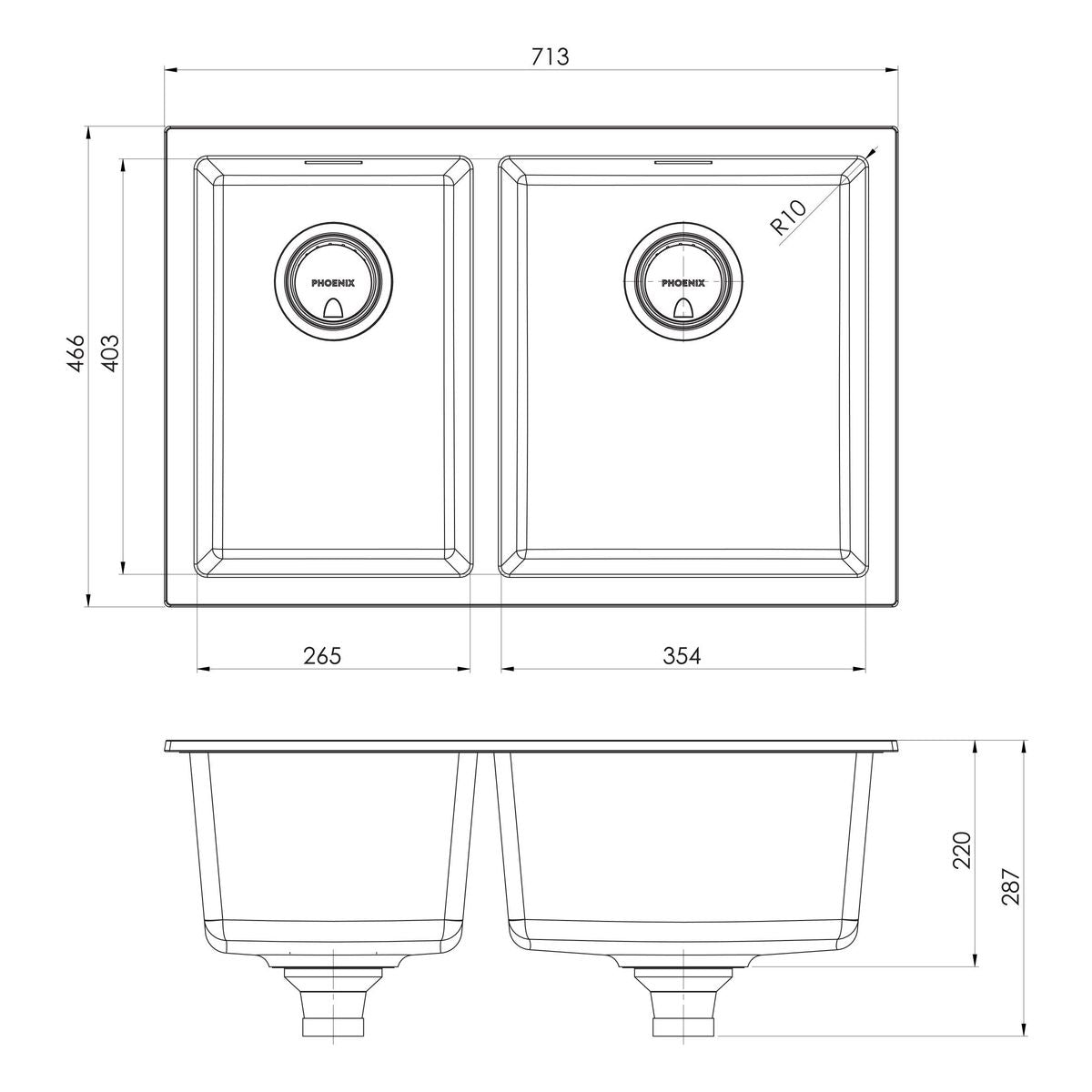 5000 Series 1 and 3/4 Right Hand Bowl Sink - Matte Black