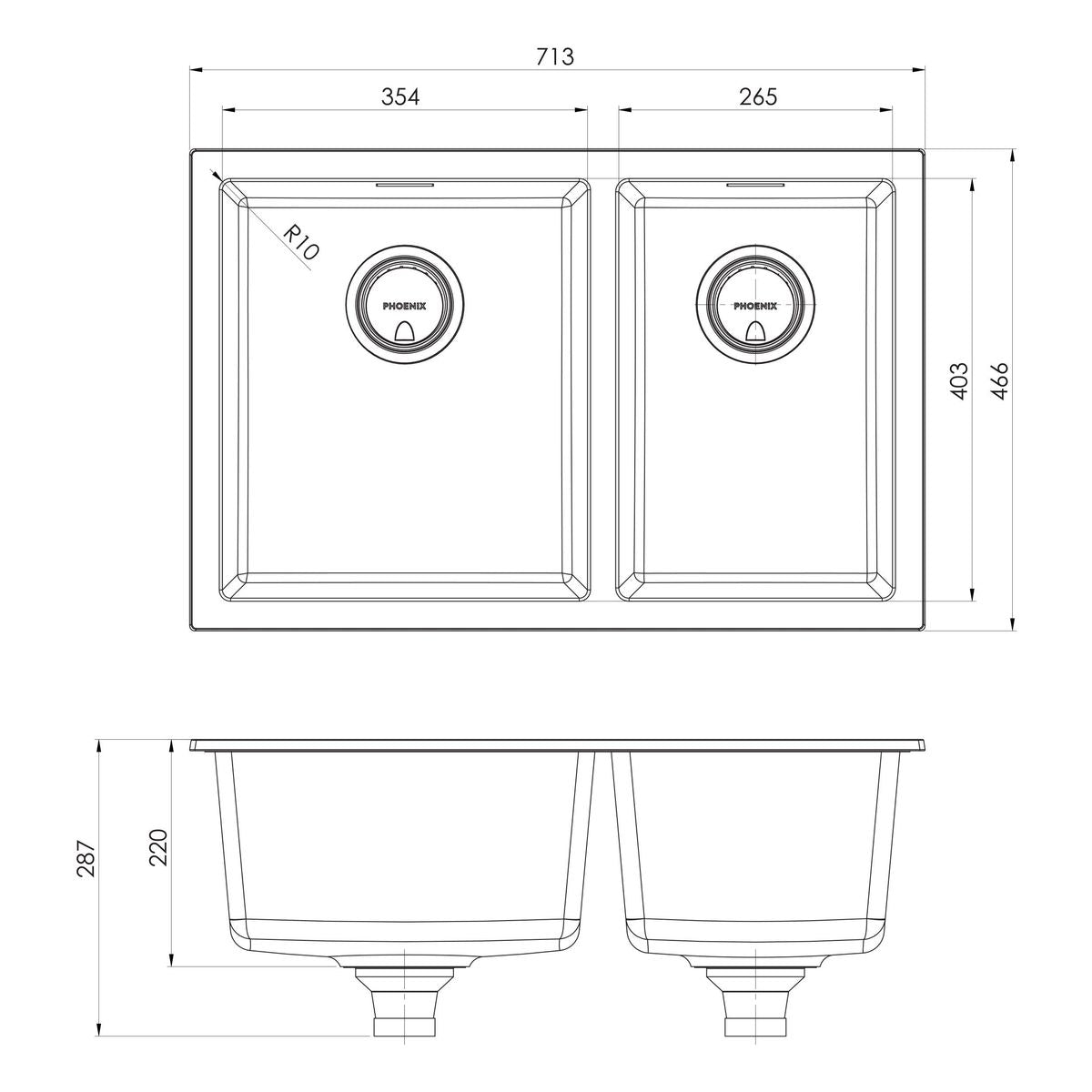 5000 Series 1 and 3/4 Left Hand Bowl Sink - Matte Black