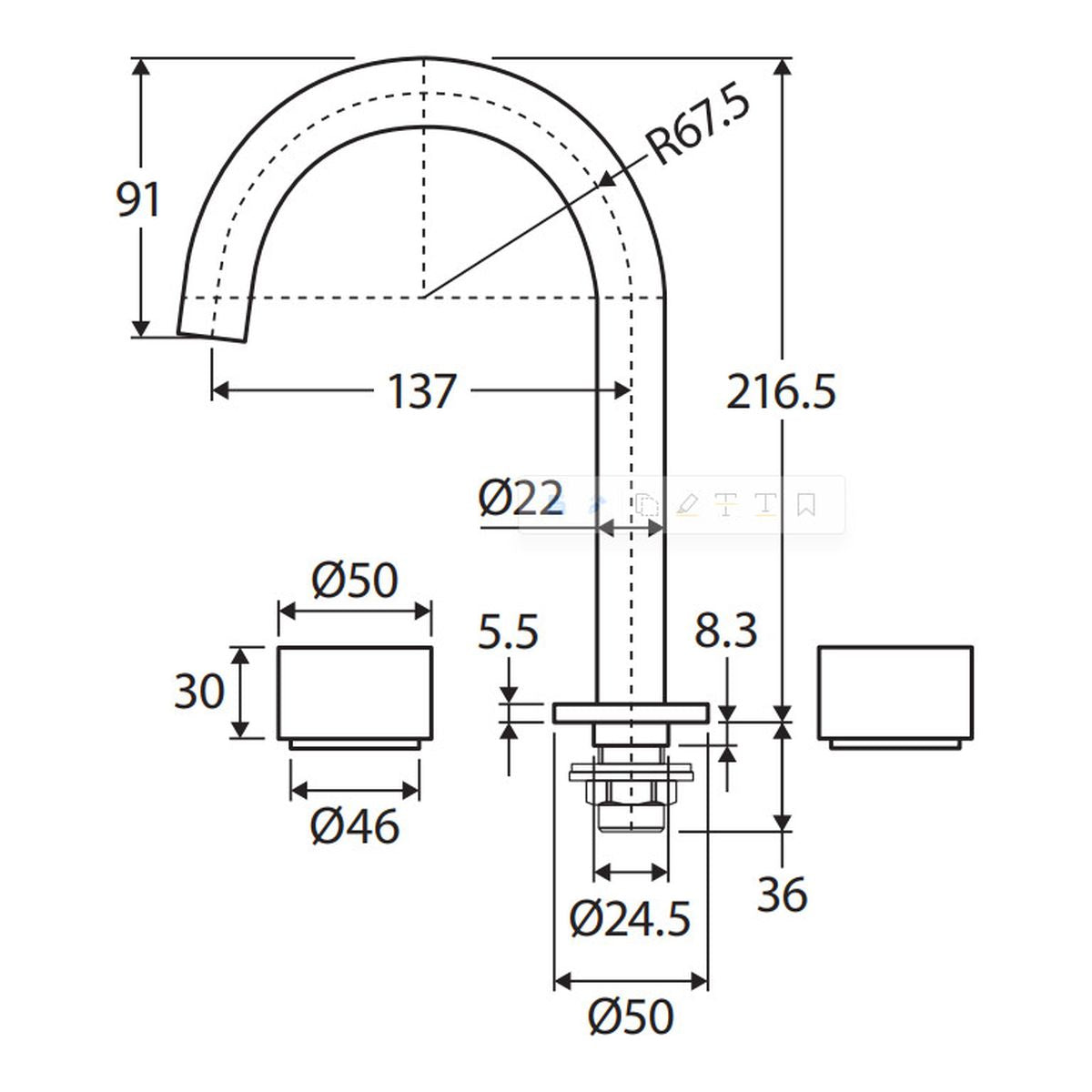 Kaya Round Hob Set, Round Taps, Urban Brass
