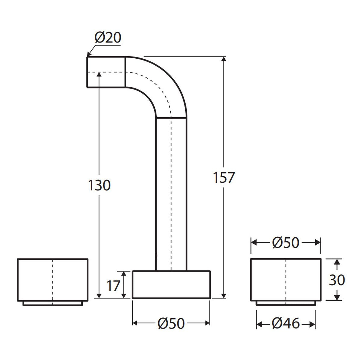 Kaya Wall Set, Round Taps, 130mm Outlet, Chrome