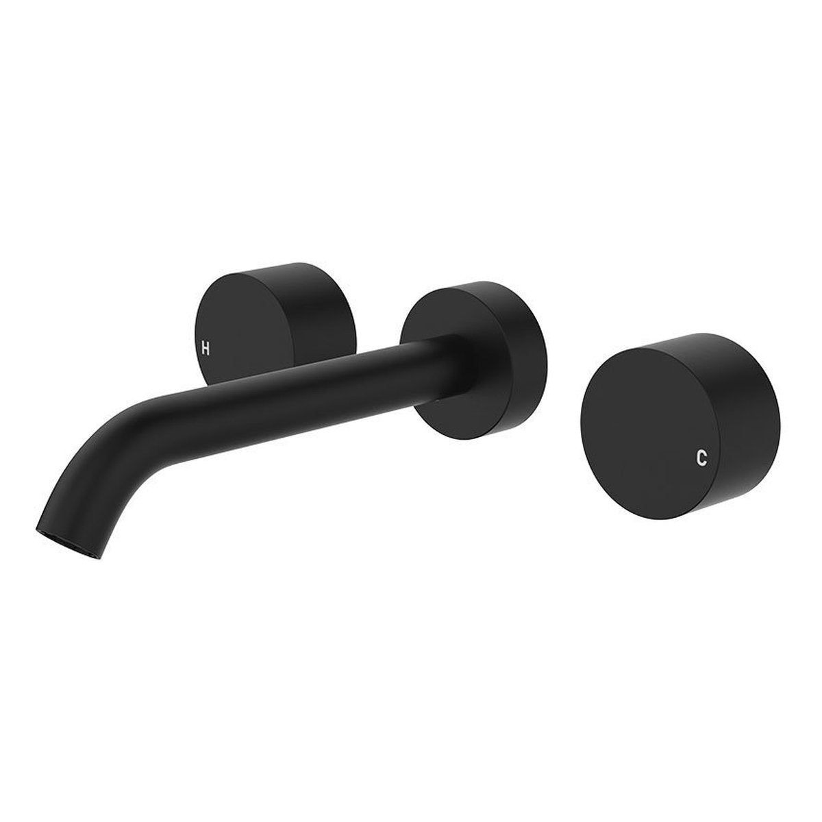 Fienza Kaya Wall Set, Round Taps, 180mm Outlet, Matte Black - Lead Free