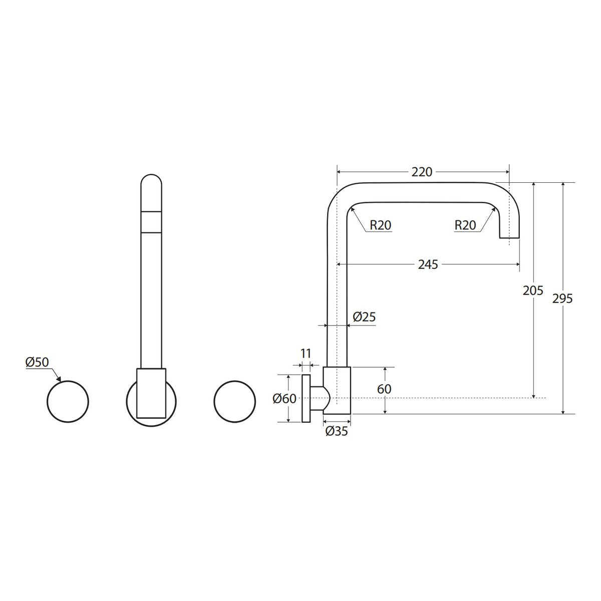 Kaya Squareline Wall Set, Round Taps, Gun Metal
