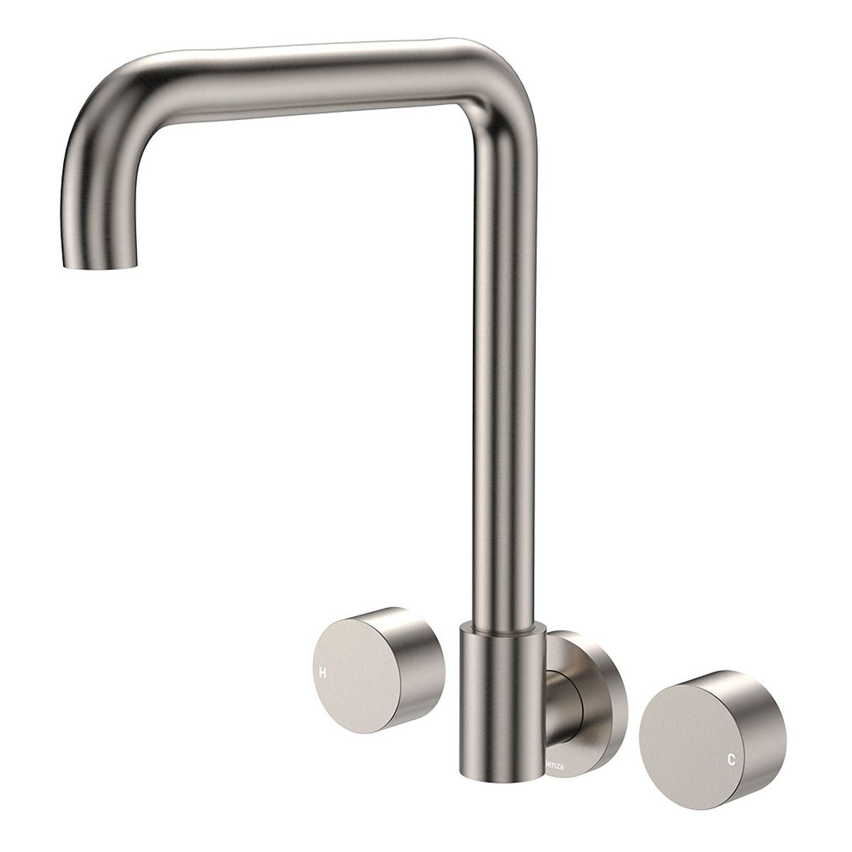 Kaya Squareline Wall Set, Round Taps, Brushed Nickel