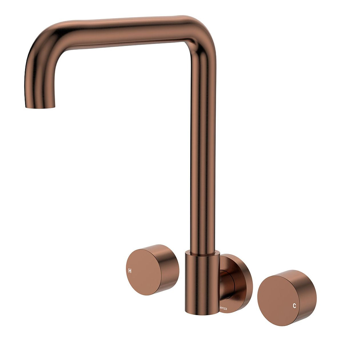 Kaya Squareline Wall Set, Round Taps, Brushed Copper
