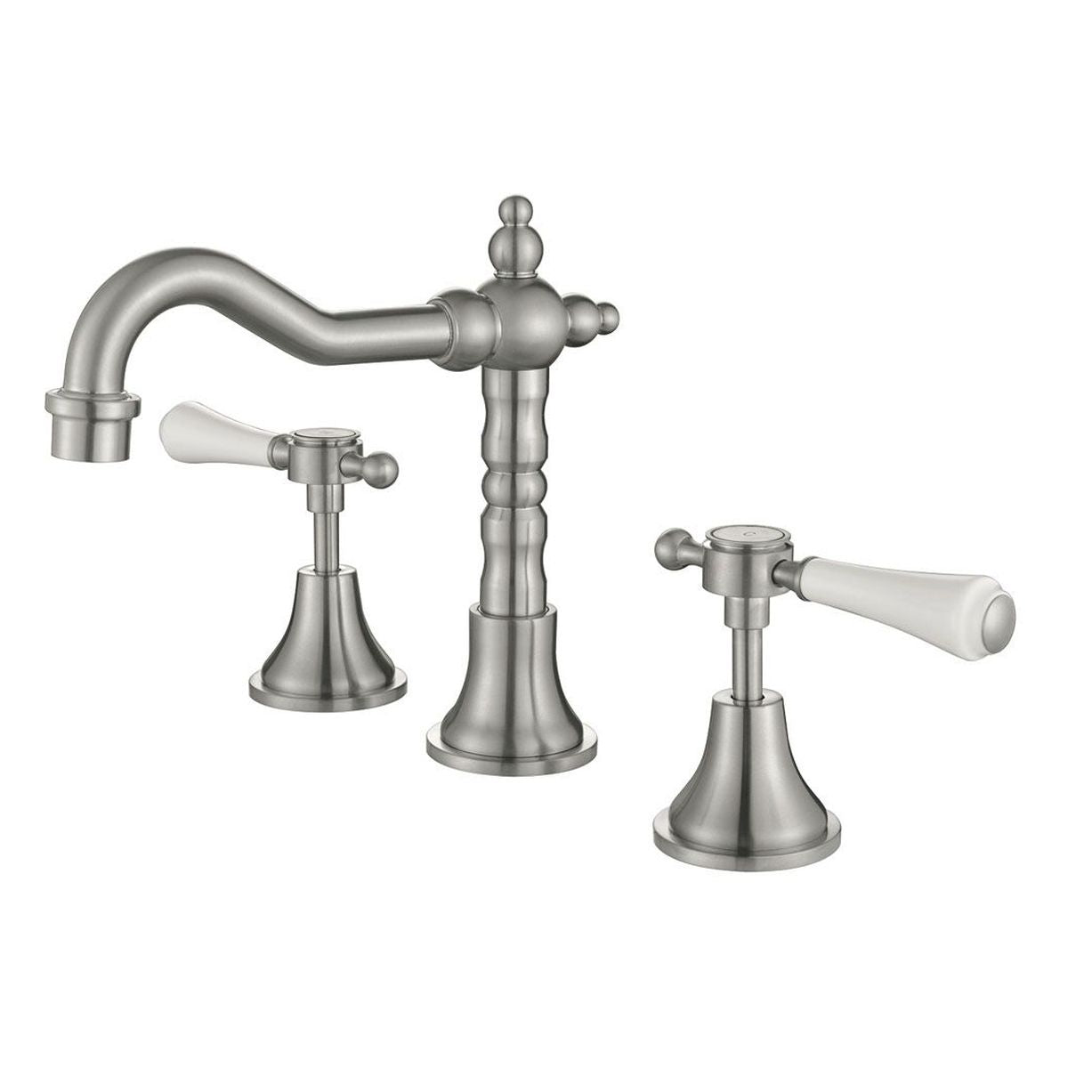 Fienza Lillian Lever Basin Set, Brushed Nickel with Ceramic White Handle