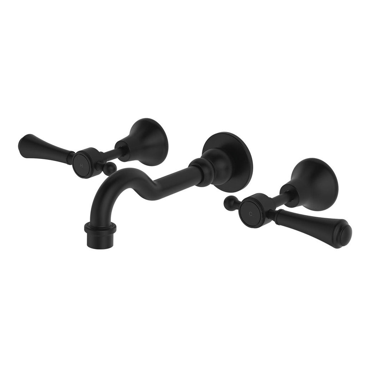 Fienza Lillian Lever Basin/Bath Wall Set, Matte Black