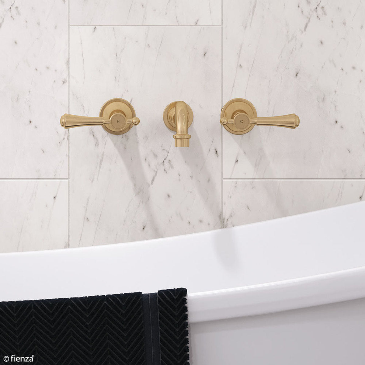 Fienza Lillian Lever Basin/Bath Wall Set, Urban Brass