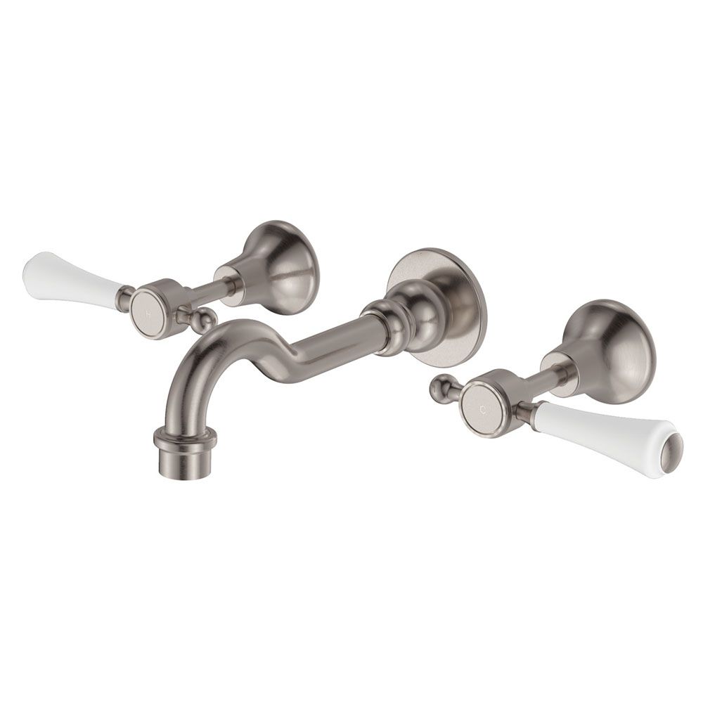 Lillian Lever Basin/Bath Wall Set, Brushed Nickel
