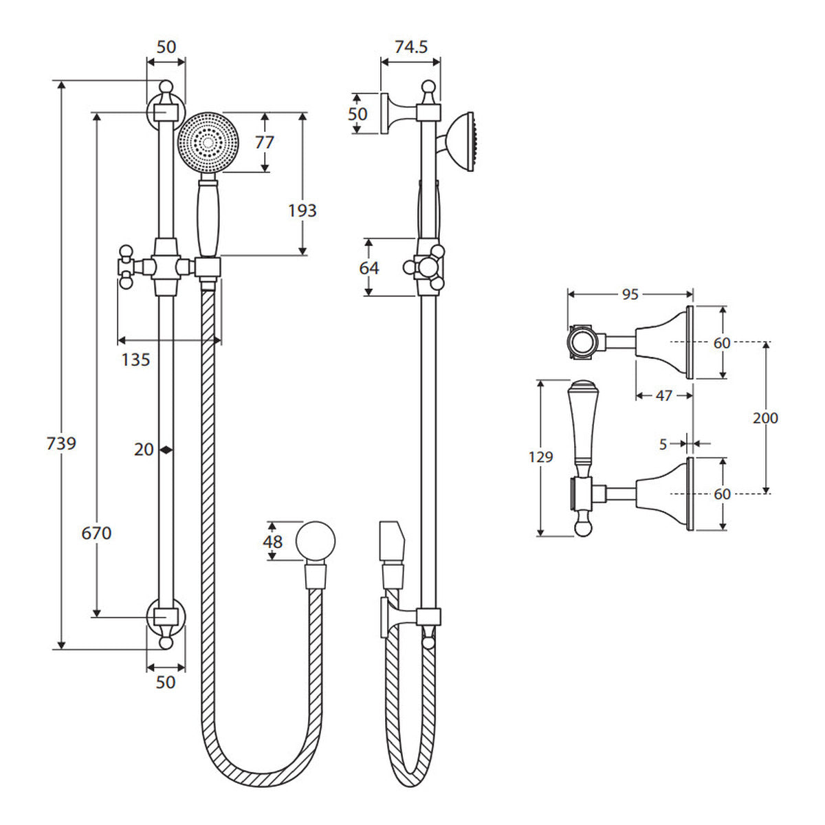 Fienza Lillian Lever Rail Shower Set, Urban Brass