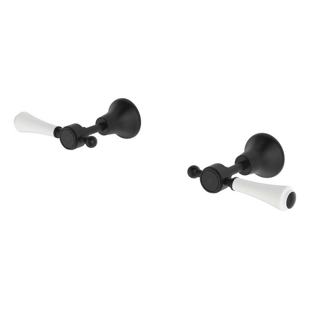 Fienza Lillian Lever Wall Top Assemblies, Matte Black with Ceramic White Handle