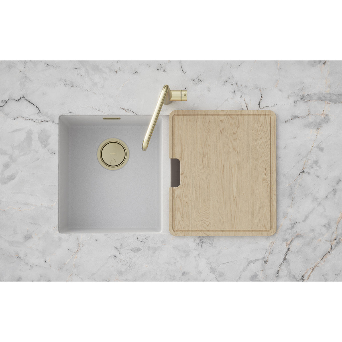 Phoenix 50mm Covered Sink Basket Waste & Overflow, Brushed Gold