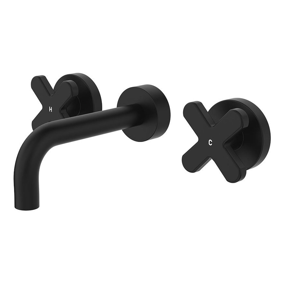 Fienza Kaya Wall Set, Cross Taps, 130mm, Matte Black