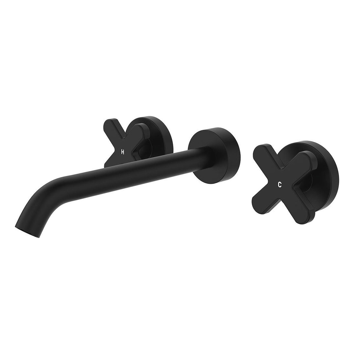 Fienza Kaya Wall Set, Cross Taps, 220mm, Matte Black