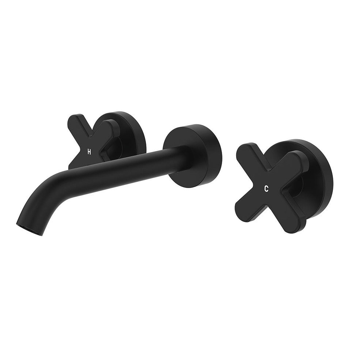 Fienza Kaya Wall Set, Cross Taps, 180mm, Matte Black