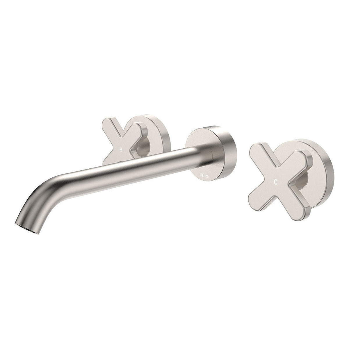 Fienza Kaya Wall Set, Cross Taps, 220mm, Brushed Nickel