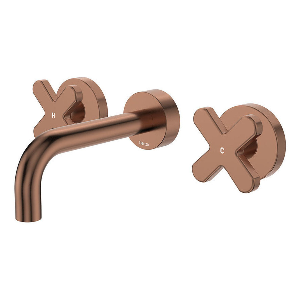 Fienza Kaya Wall Set, Cross Taps, 130mm, Brushed Copper