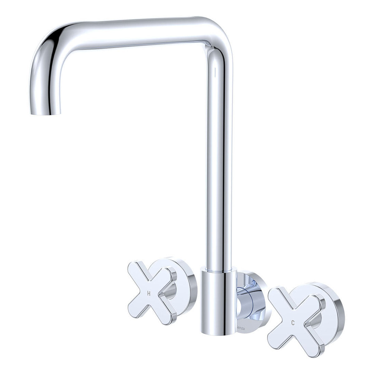 Fienza Kaya Squareline Wall Set, Cross Taps, Chrome