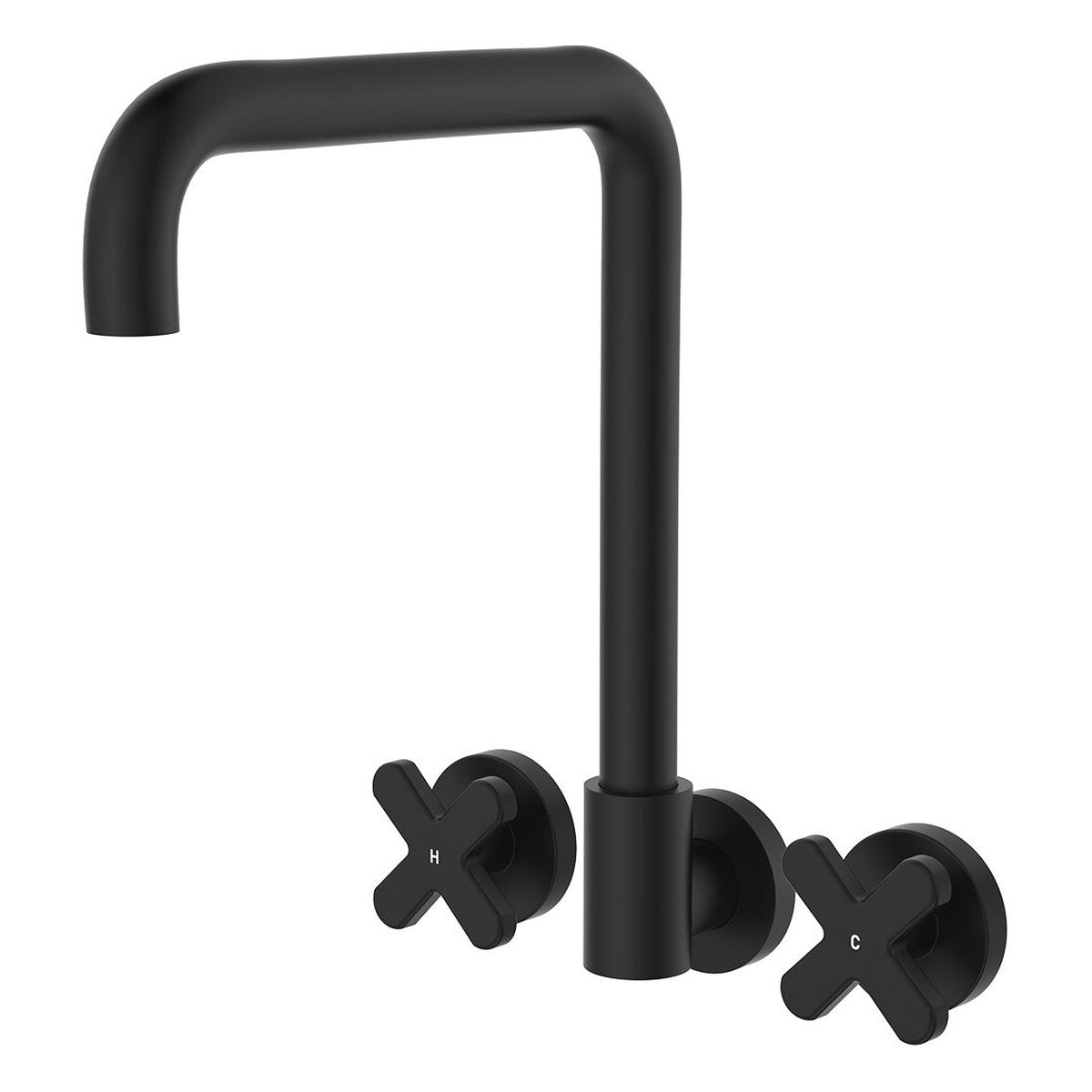 Fienza Kaya Squareline Wall Set, Cross Taps, Matte Black