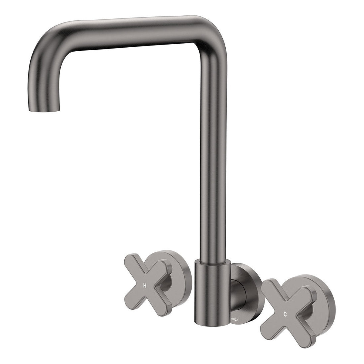 Fienza Kaya Squareline Wall Set, Cross Taps, Gun Metal