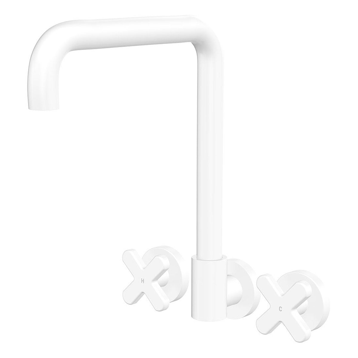 Fienza Kaya Squareline Wall Set, Cross Taps, Matte White
