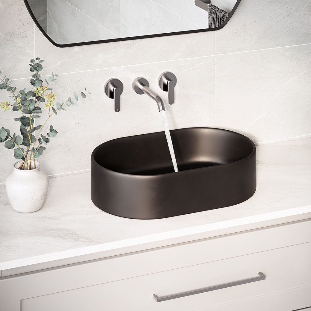 Fienza Kaya Wall Set, Lever Taps, 180mm, Gun Metal