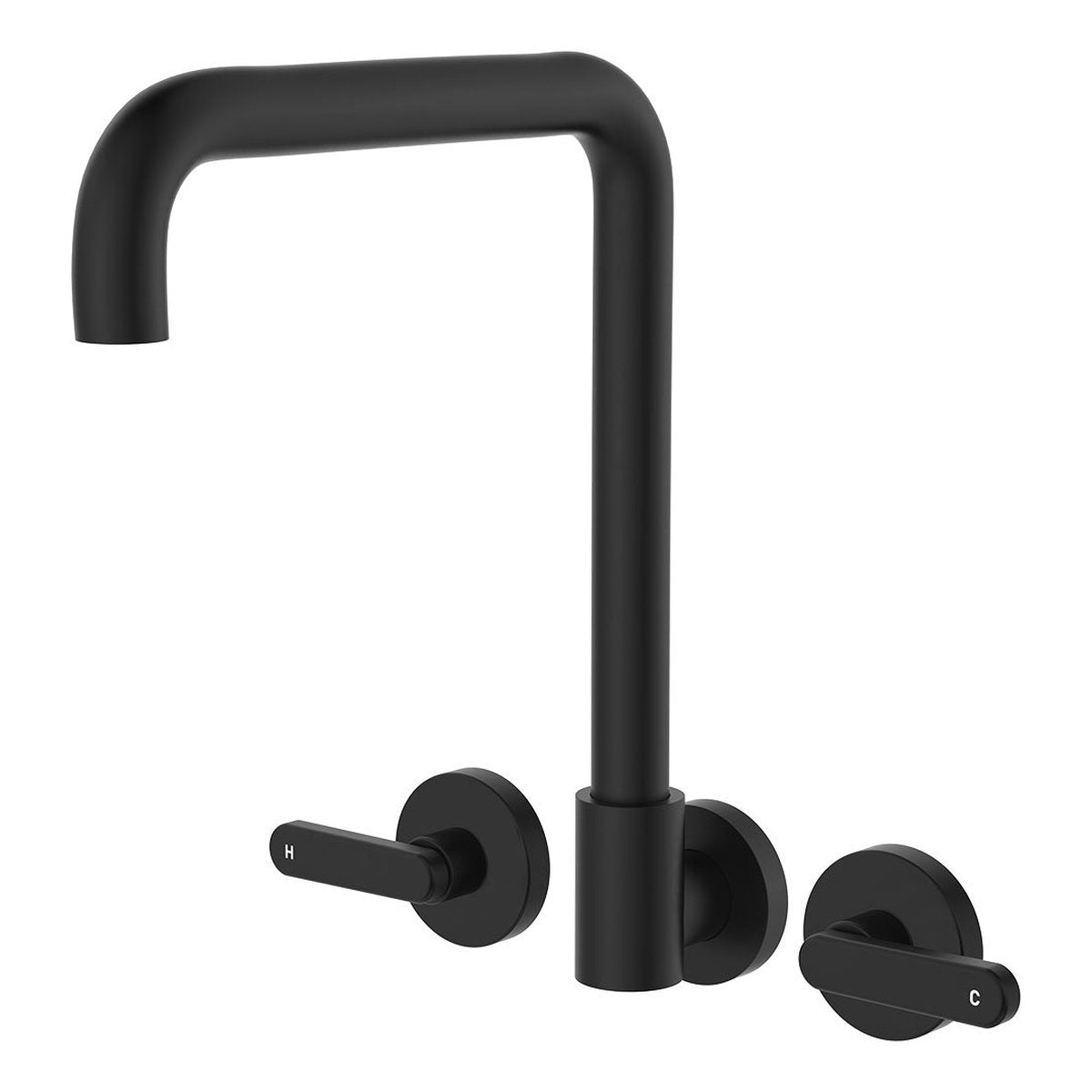 Fienza Kaya Squareline Wall Set, Lever Taps, Matte Black