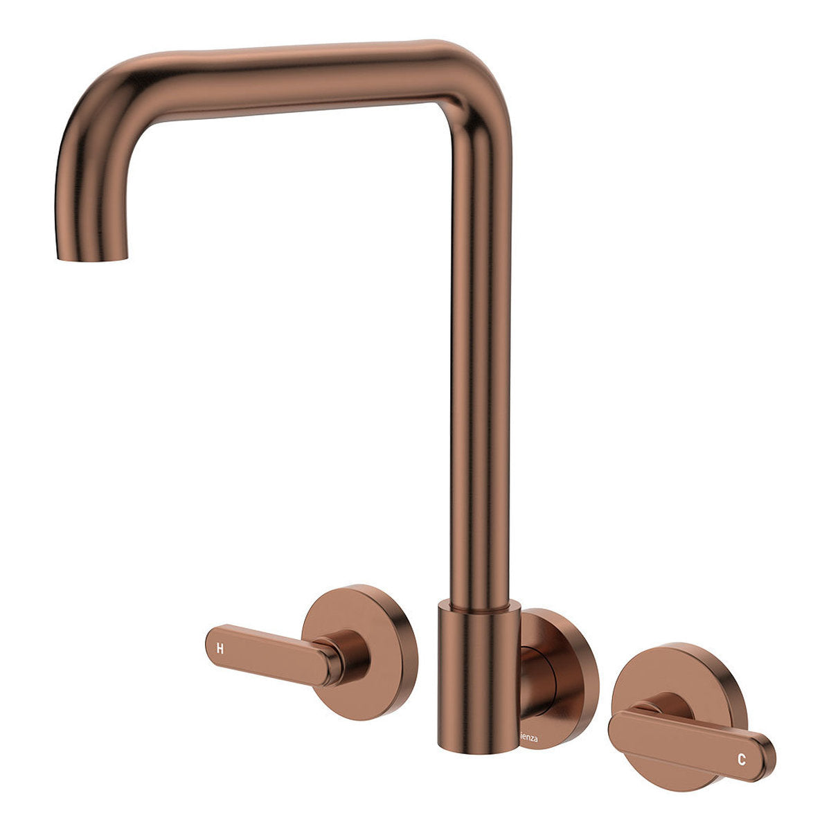 Fienza Kaya Squareline Wall Set, Lever Taps, Brushed Copper