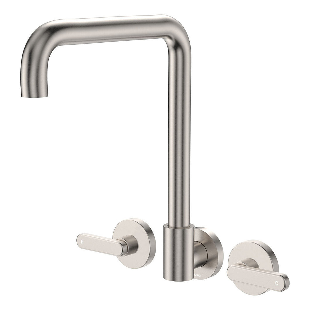 Fienza Kaya Squareline Wall Set, Lever Taps, Brushed Nickel