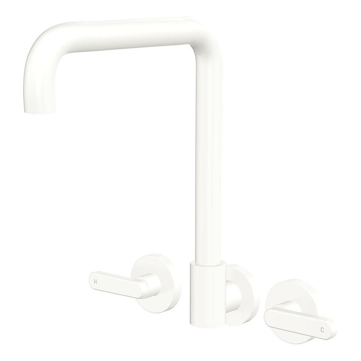 Fienza Kaya Squareline Wall Set, Lever Taps, Matte White