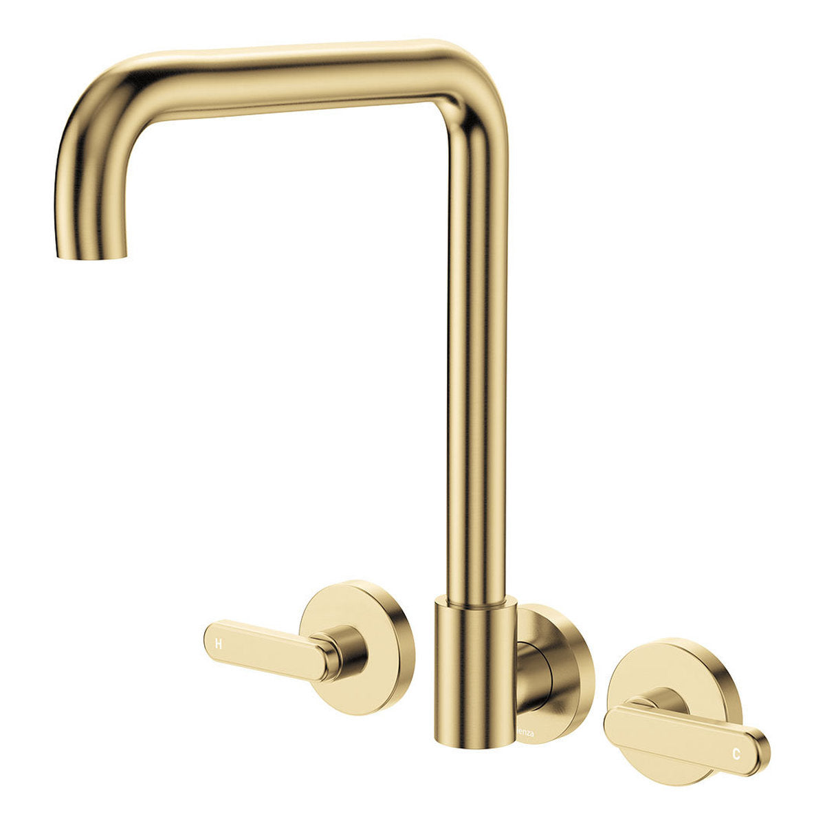 Fienza Kaya Squareline Wall Set, Lever Taps, Urban Brass