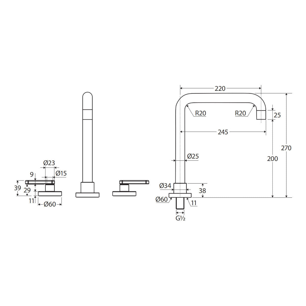 Fienza Kaya Squareline Hob Set, Lever Taps, Matte White