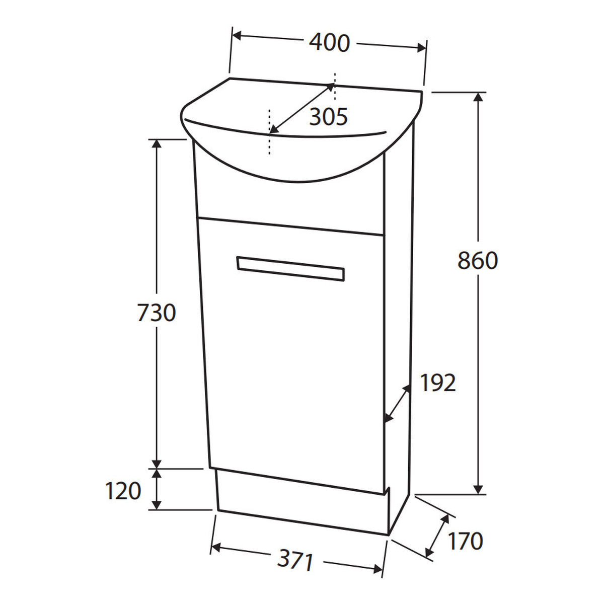 Fienza Antonio 400 Vanity, Solid Door