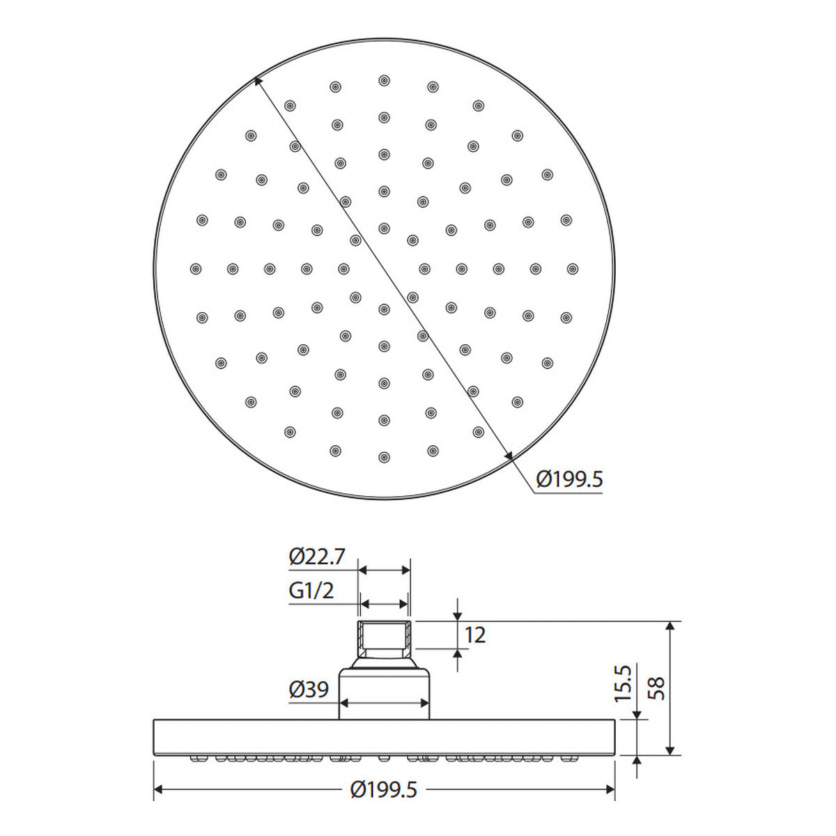 Fienza Ricki Shower Head, 200mm