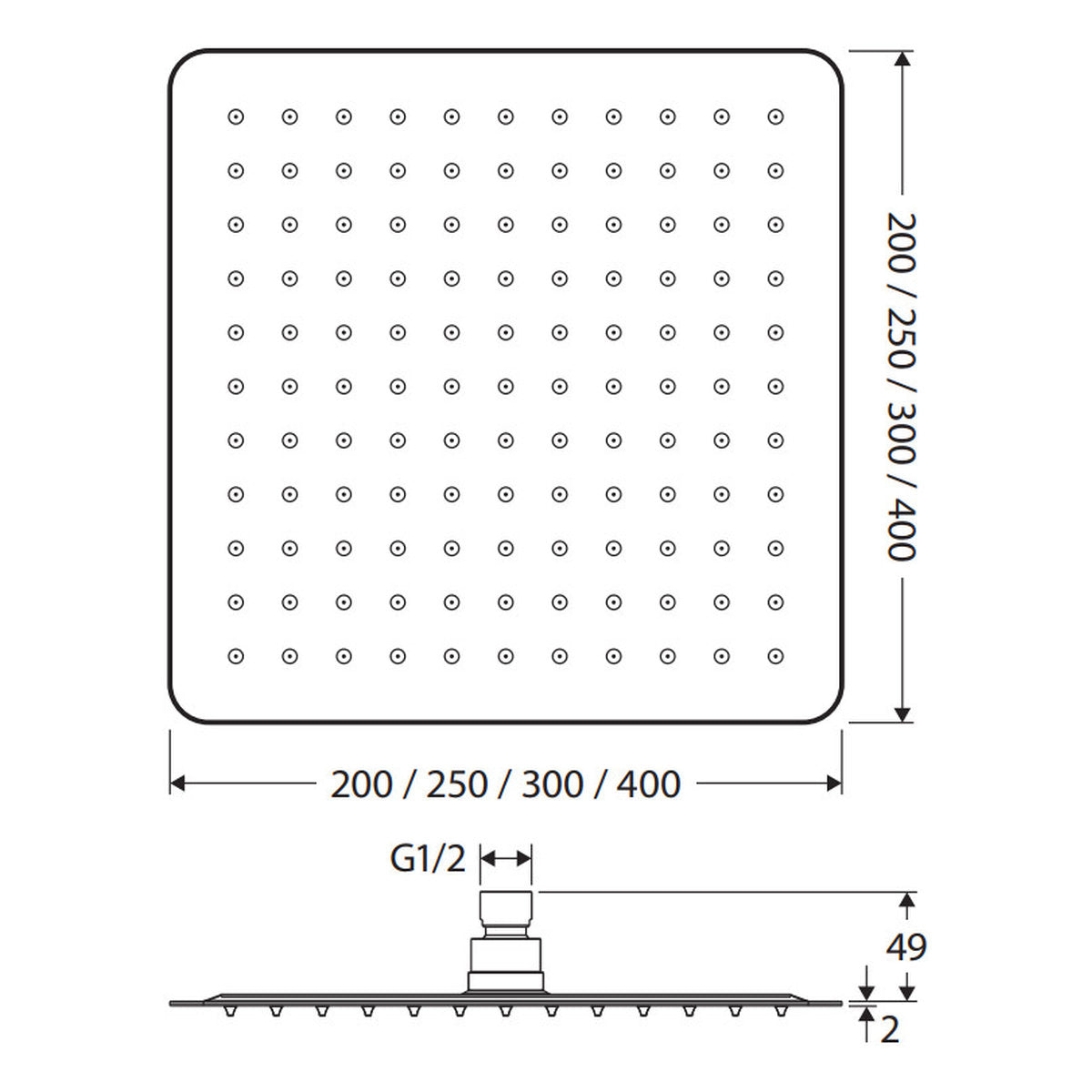 Fienza Slice Square Shower Head, 250mm