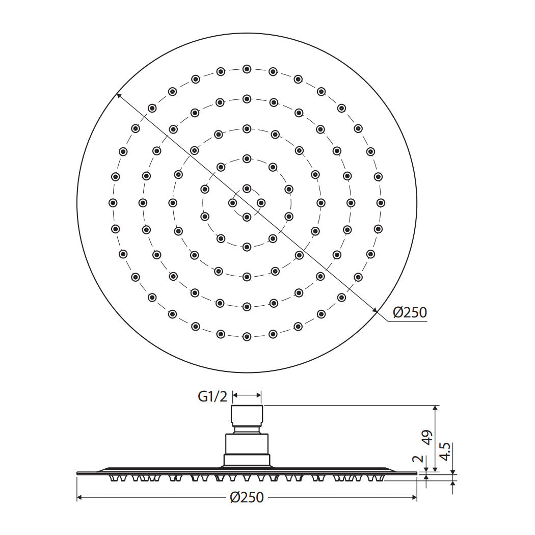 Kaya Shower Head, 250mm, Brushed Copper