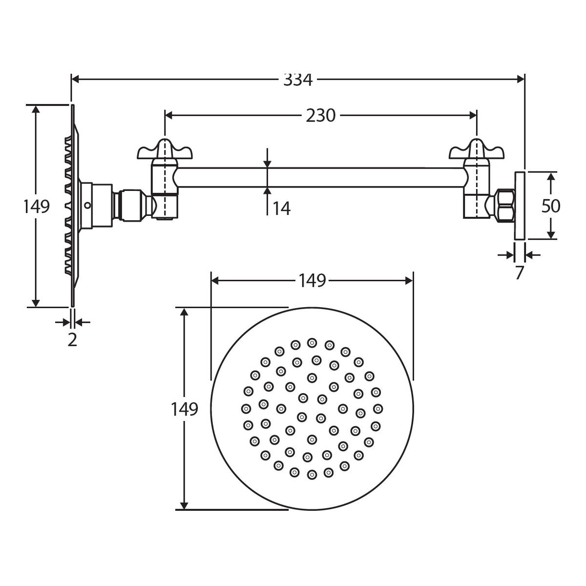 Fienza Slice Round Swivel Arm Wall Shower