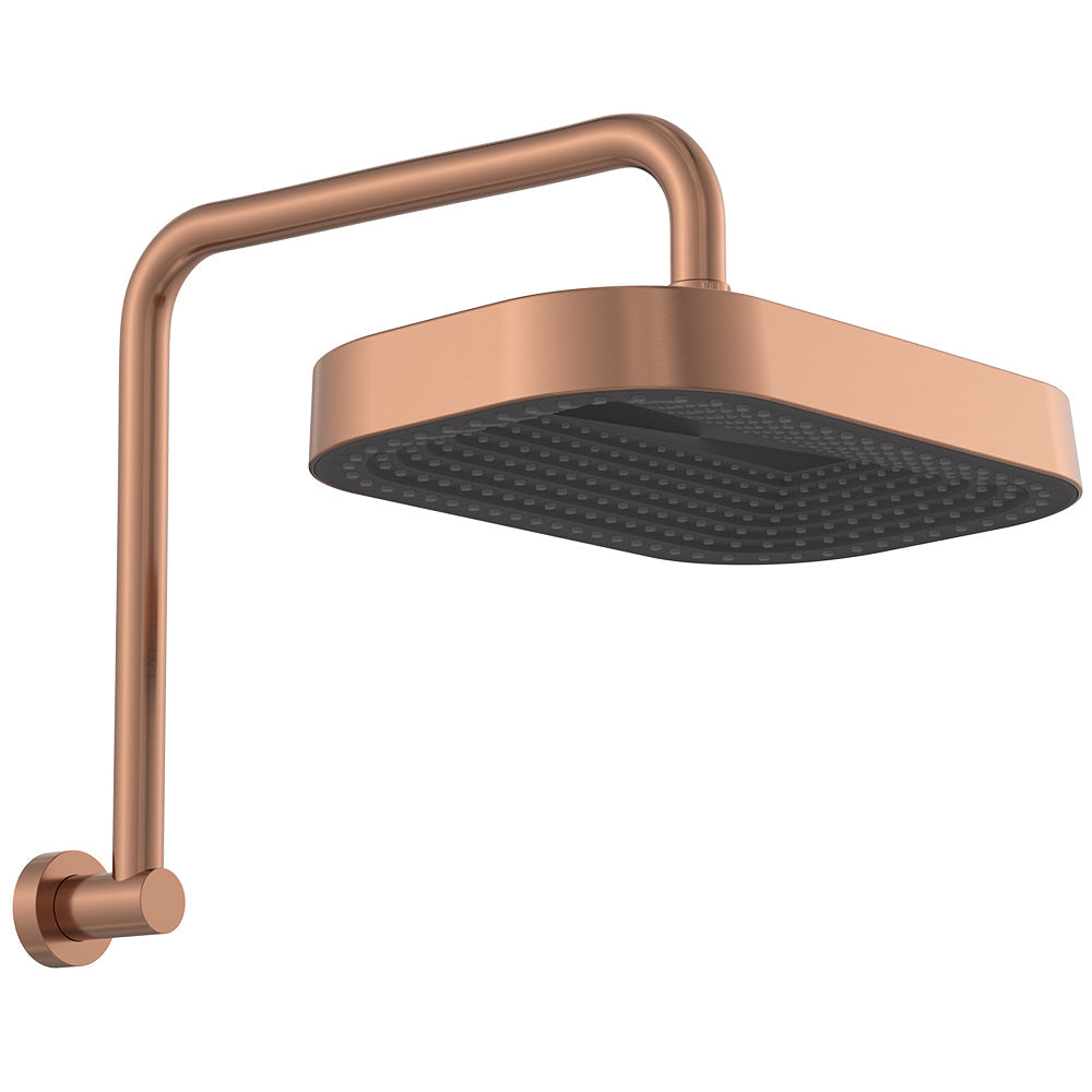 Fienza Kuro Gooseneck Shower Arm Set, Soft Square Head, Brushed Copper