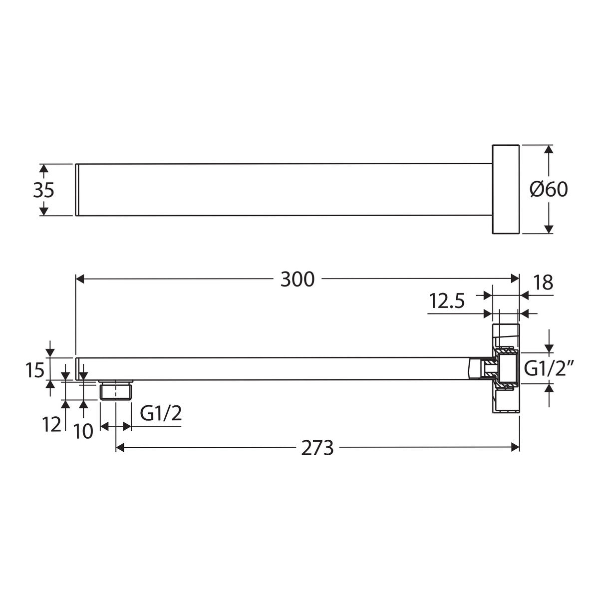 Fienza Square Straight Wall Arm