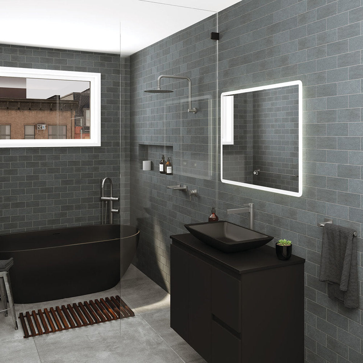 Fienza Round Fixed Gooseneck Shower Arm, Gun Metal