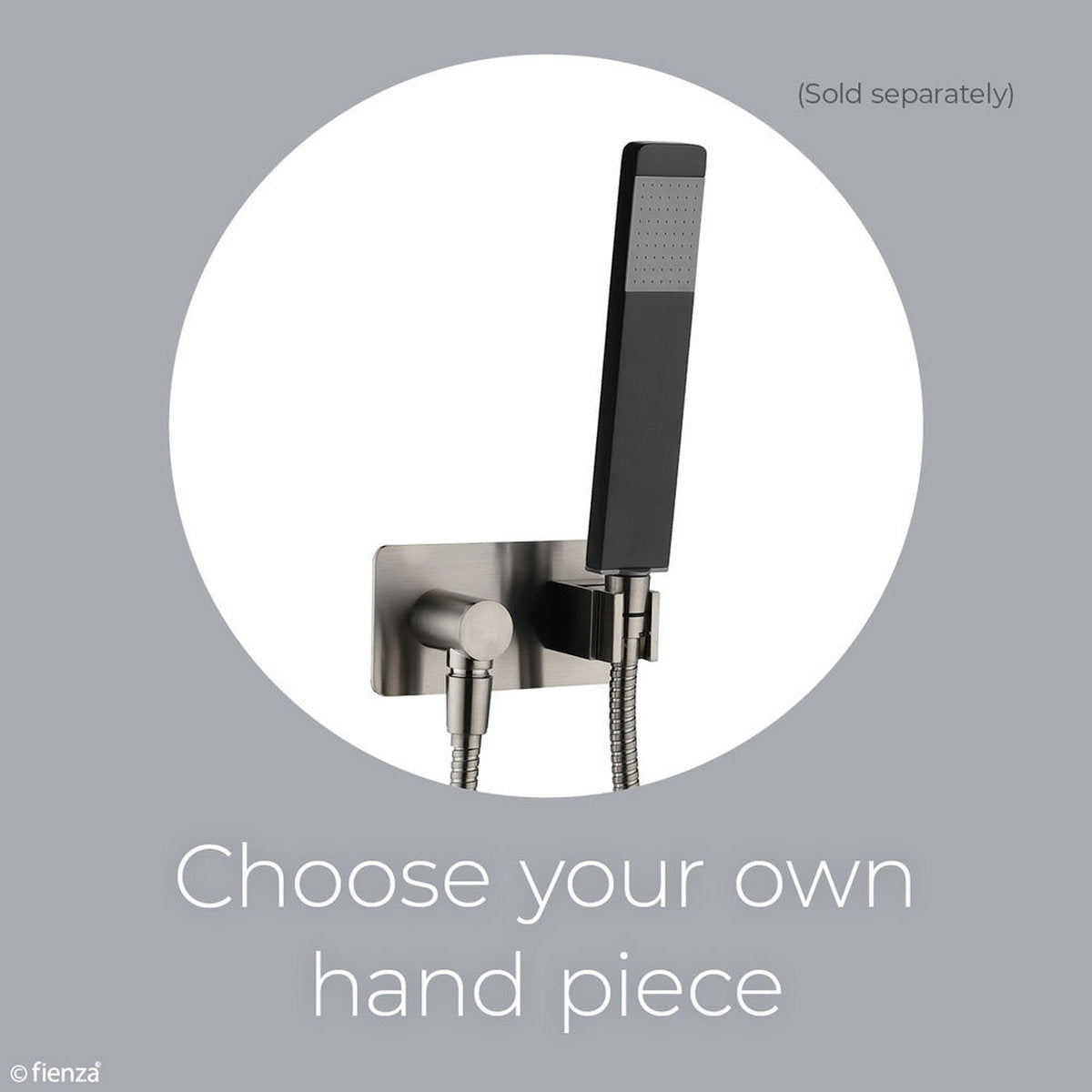 Fienza Universal Hand Shower Bracket & Hose, Rectangular Plate, Brushed Nickel