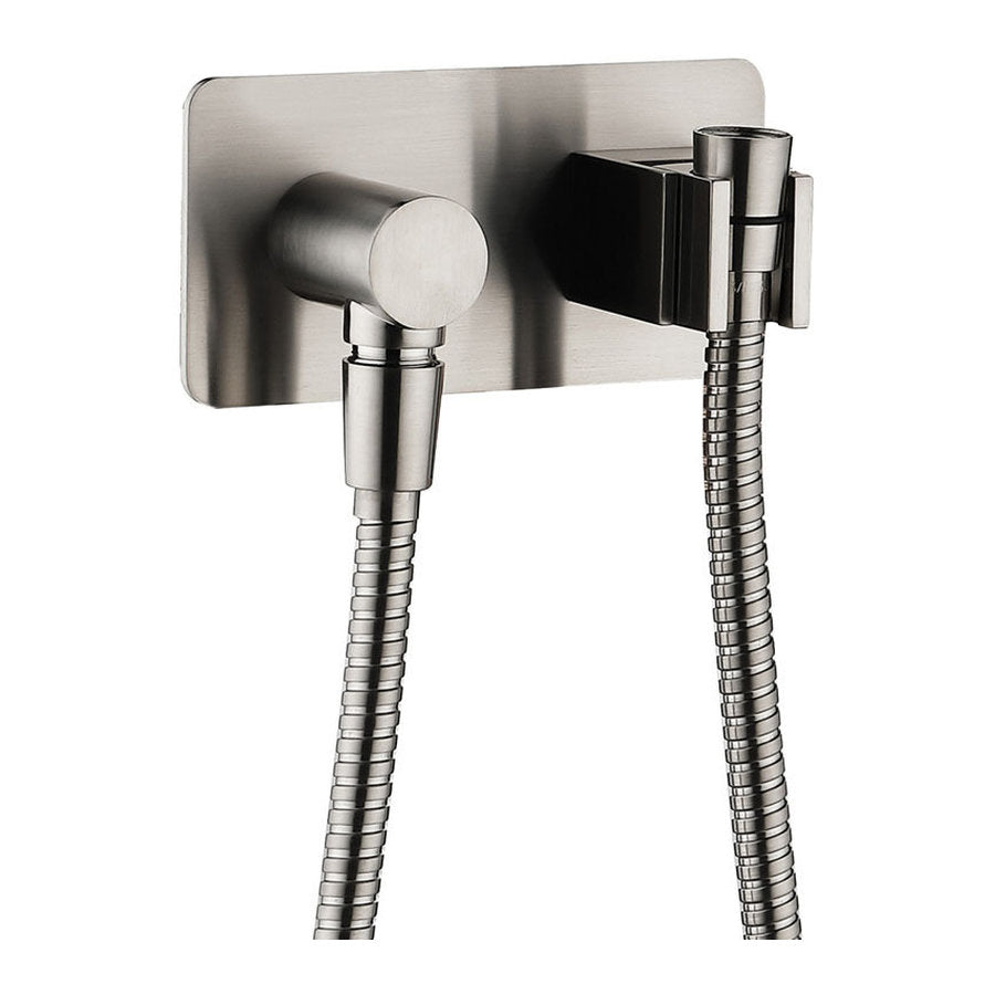 Fienza Universal Hand Shower Bracket & Hose, Rectangular Plate, Brushed Nickel