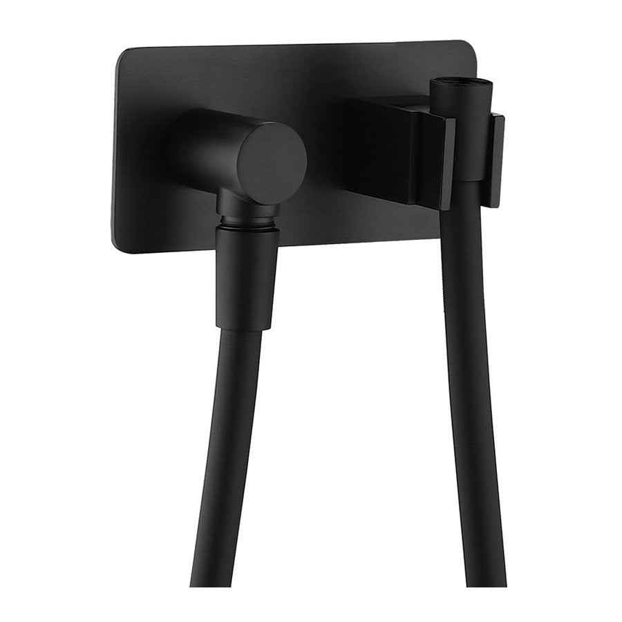 Fienza Universal Hand Shower Bracket & Hose, Rectangular Plate, Matte Black