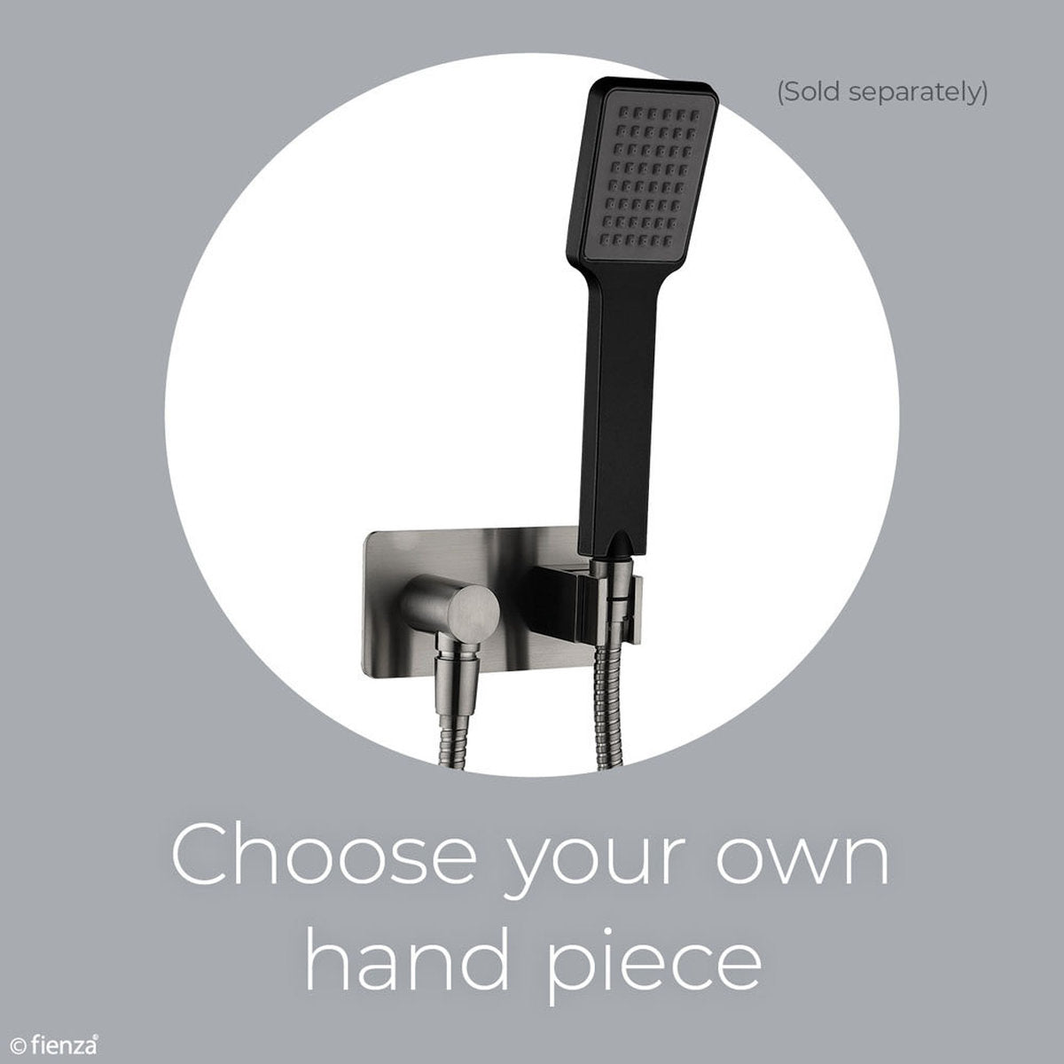 Fienza Universal Hand Shower Bracket & Hose, Rectangular Plate, Gun Metal