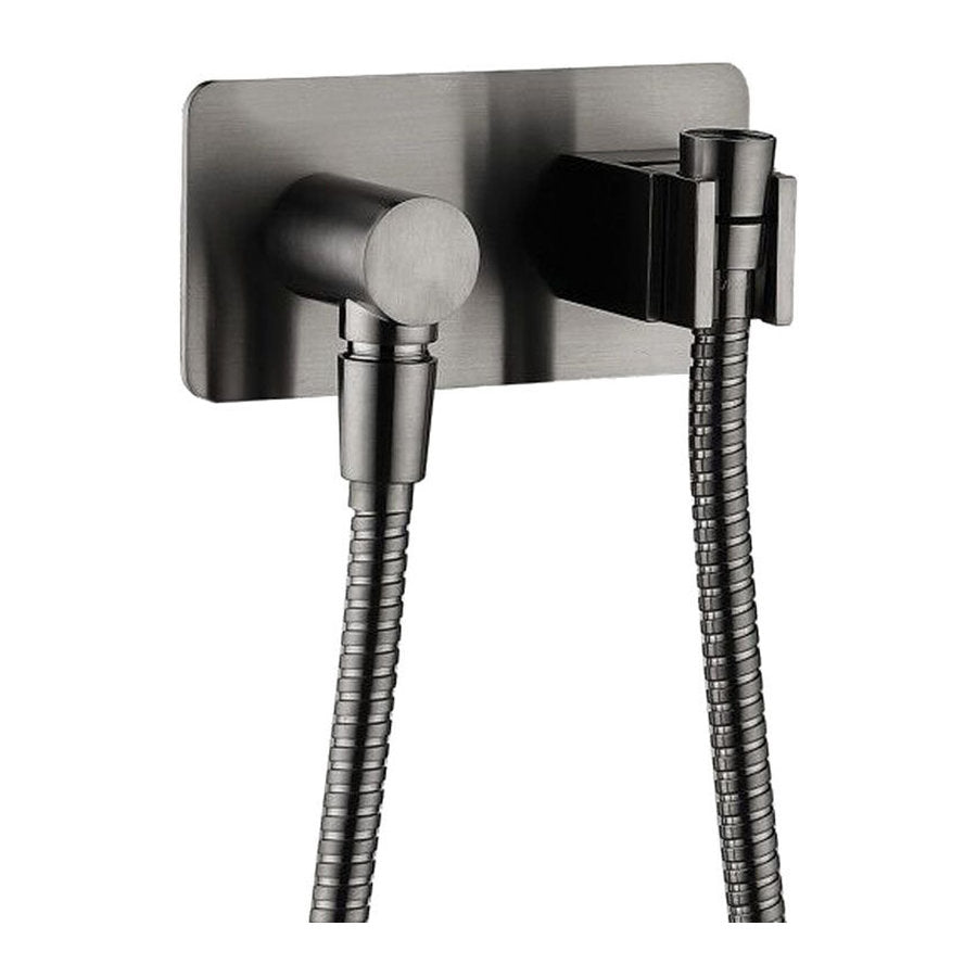 Fienza Universal Hand Shower Bracket & Hose, Rectangular Plate, Gun Metal