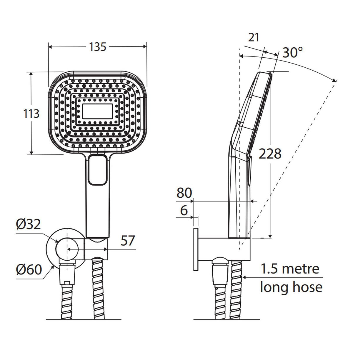 Fienza Kuro Hand Shower, Round Plate, Soft Square Head, Urban Brass