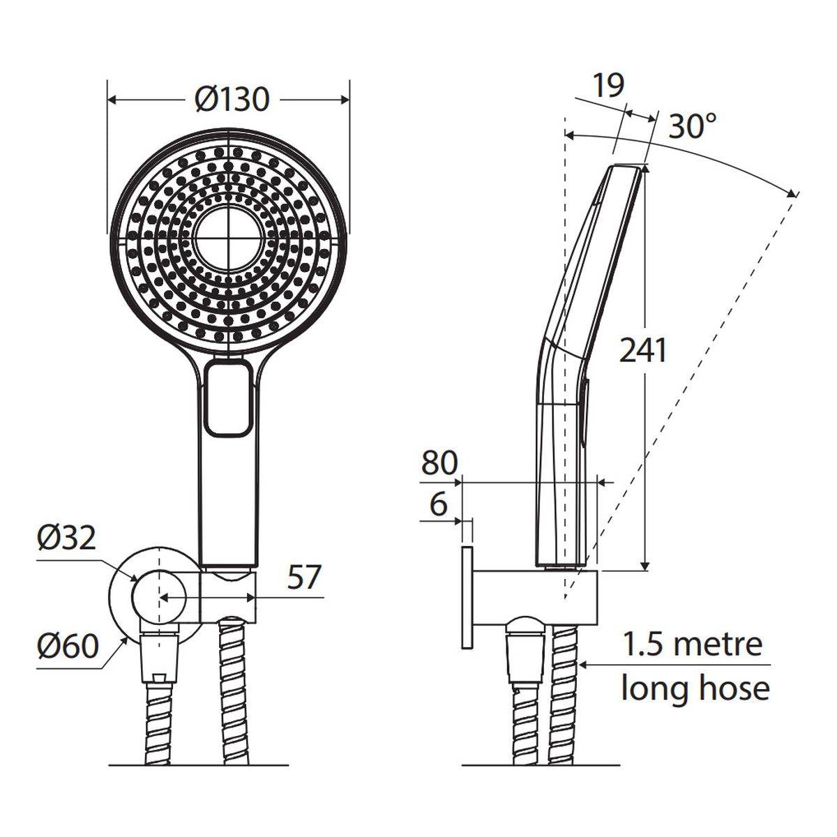 Fienza Kuro Hand Shower, Round Plate, Round Head, Matte Black