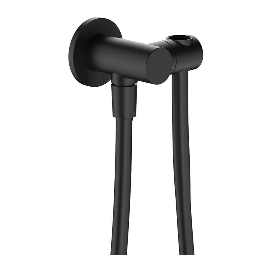 Fienza Universal Hand Shower Bracket & Hose, Round Plate, Matte Black