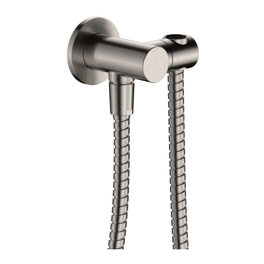 Fienza Universal Hand Shower Bracket & Hose, Round Plate, Brushed Nickel