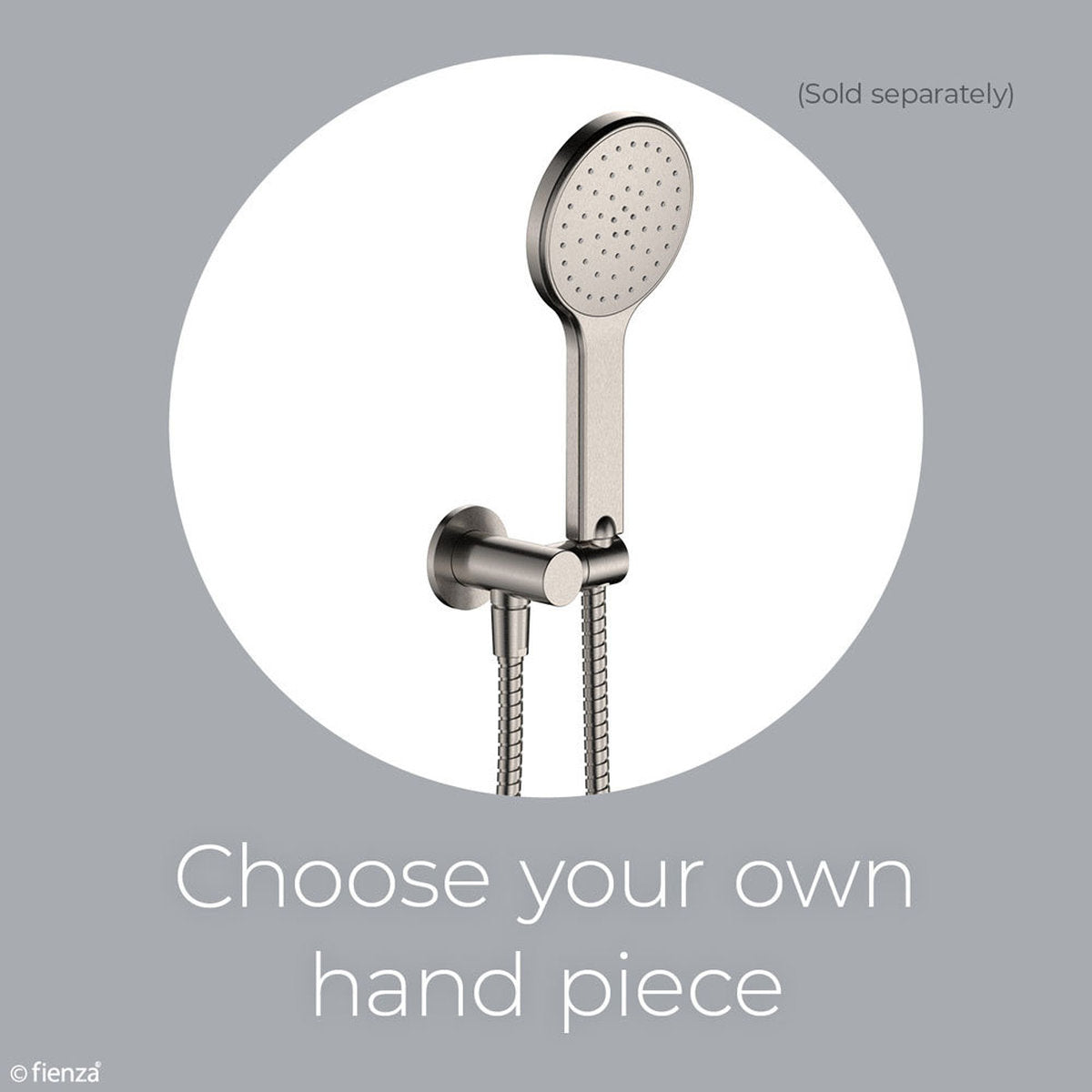 Fienza Universal Hand Shower Bracket & Hose, Round Plate, Brushed Nickel